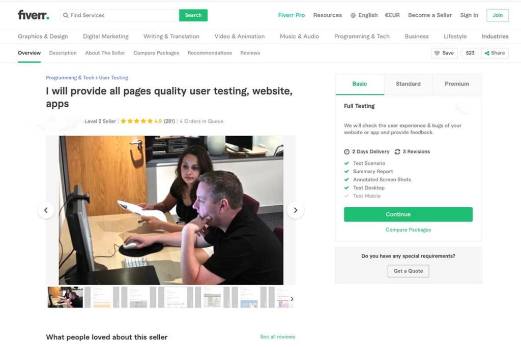 Recruiting usability testing participants from Fiverr