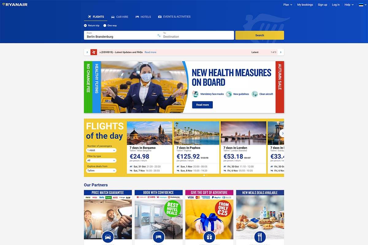 Ryanair's new website design